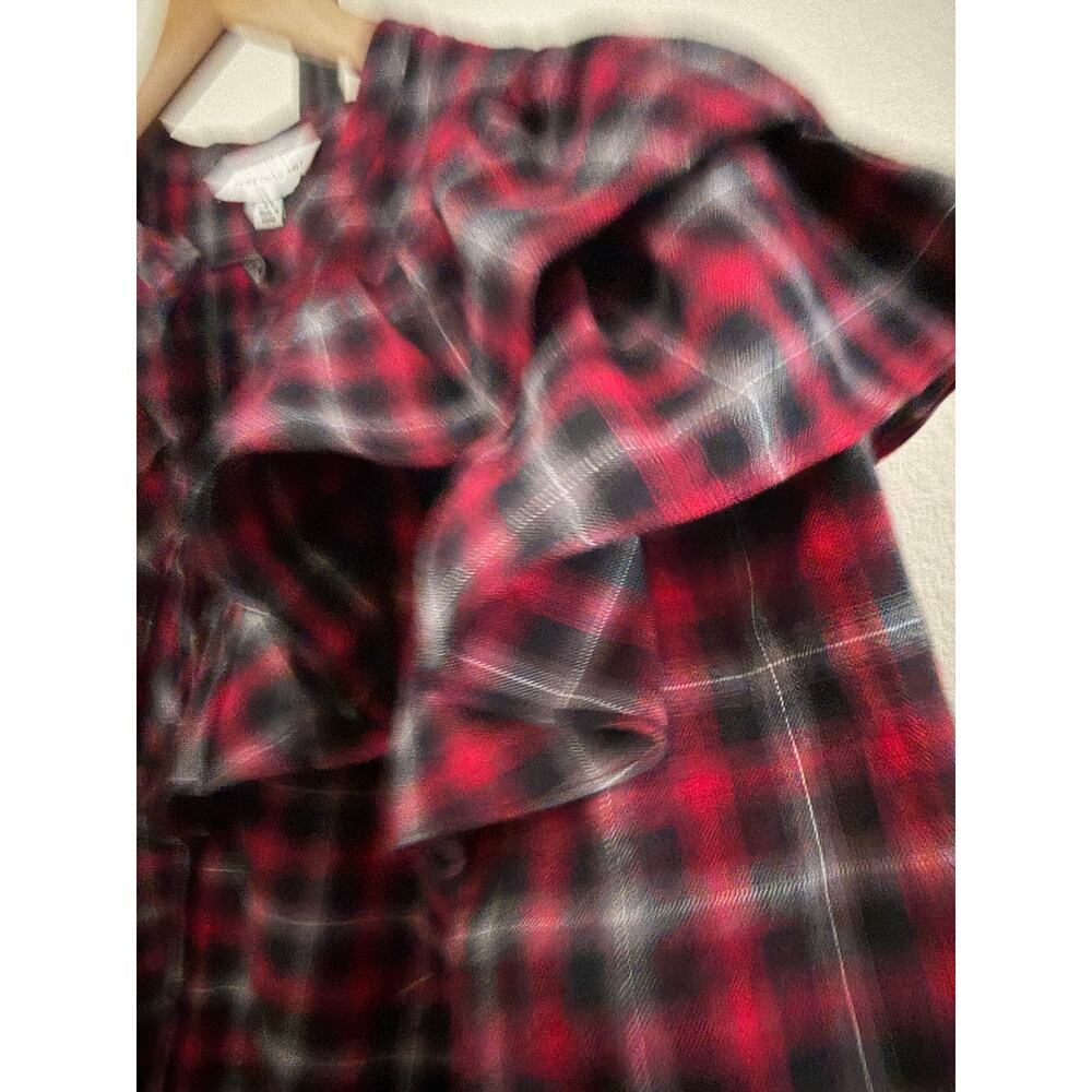 New something navy ruffle plaid button up dress long sleeve sz XS $165 - Picture 7 of 9